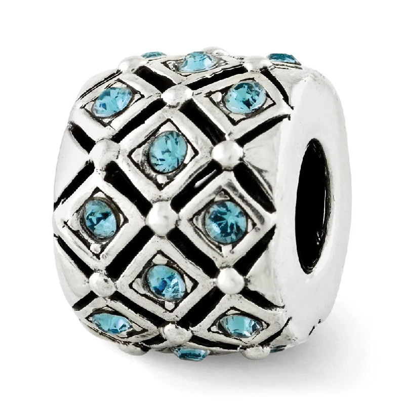 Sterling Silver with Pale Blue Crystals December Lattice Bead Charm