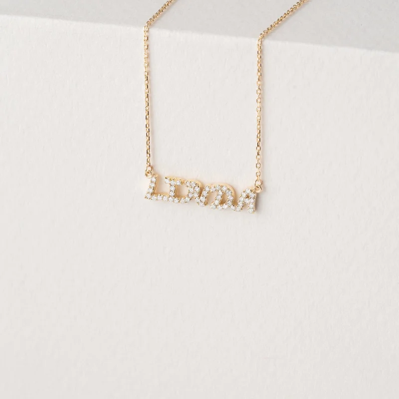 Dainty Diamond Name Necklace, Linda