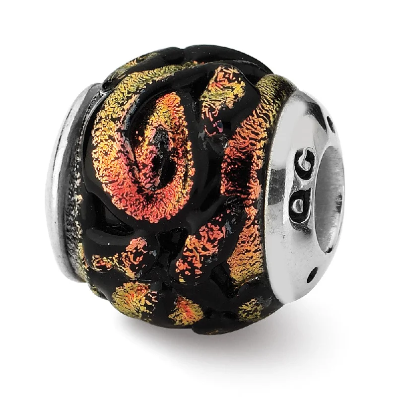 Dichroic Glass & Sterling Silver Orange Bead Charm, 13mm