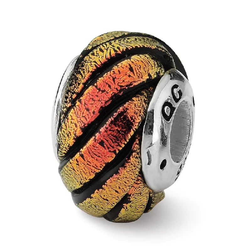 Dichroic Glass & Sterling Silver Orange Swirl Bead Charm, 15mm