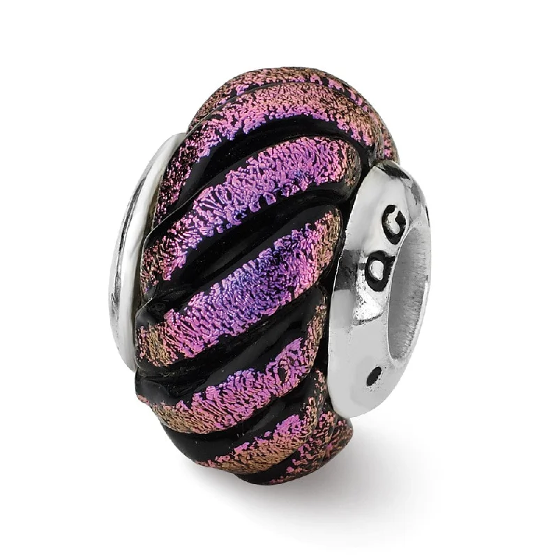 Dichroic Glass & Sterling Silver Purple Swirl Bead Charm, 15mm