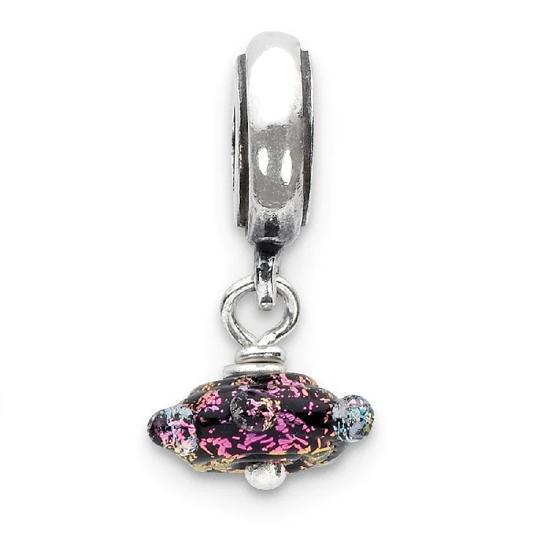 Dichroic Glass & Sterling Silver Textured Purple Dangle Bead Charm