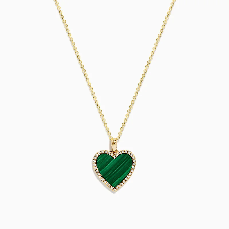 14K Yellow Gold Malachite and Diamond Heart Pendant