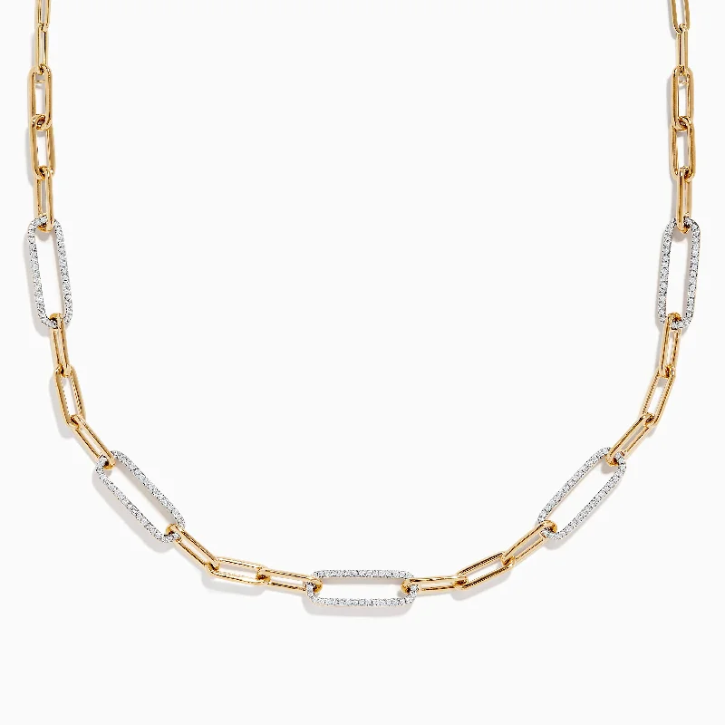 D'oro 14K Yellow Gold Diamond Paperclip Necklace