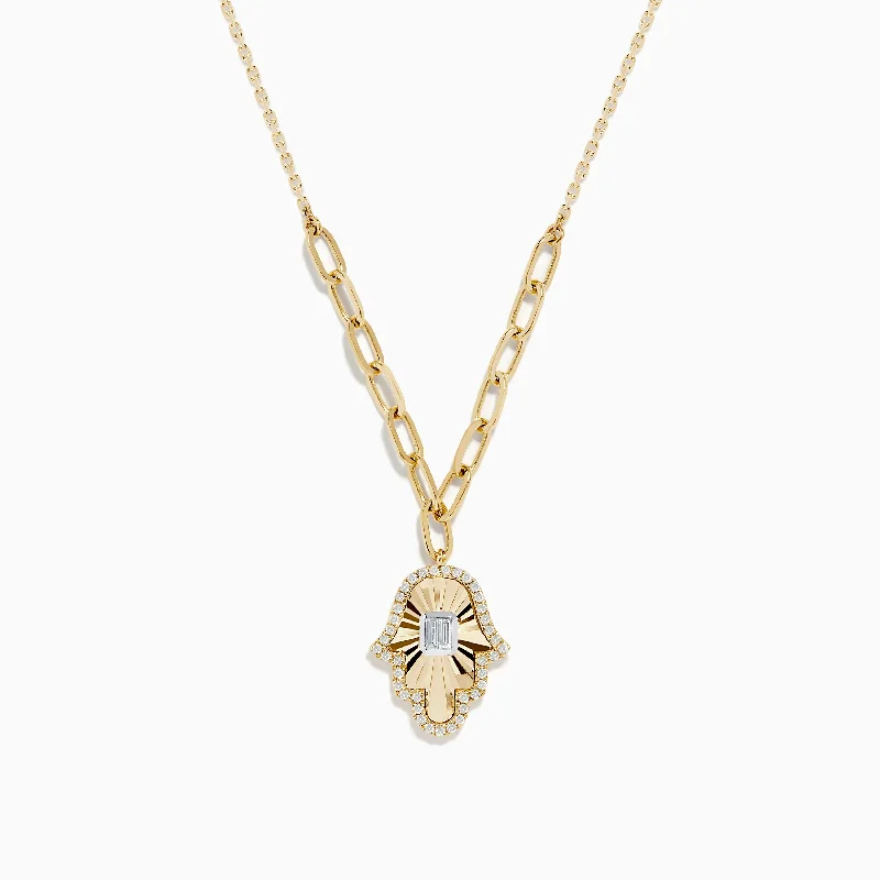 Novelty 14K Two-Tone Gold Diamond Hamsa Necklace