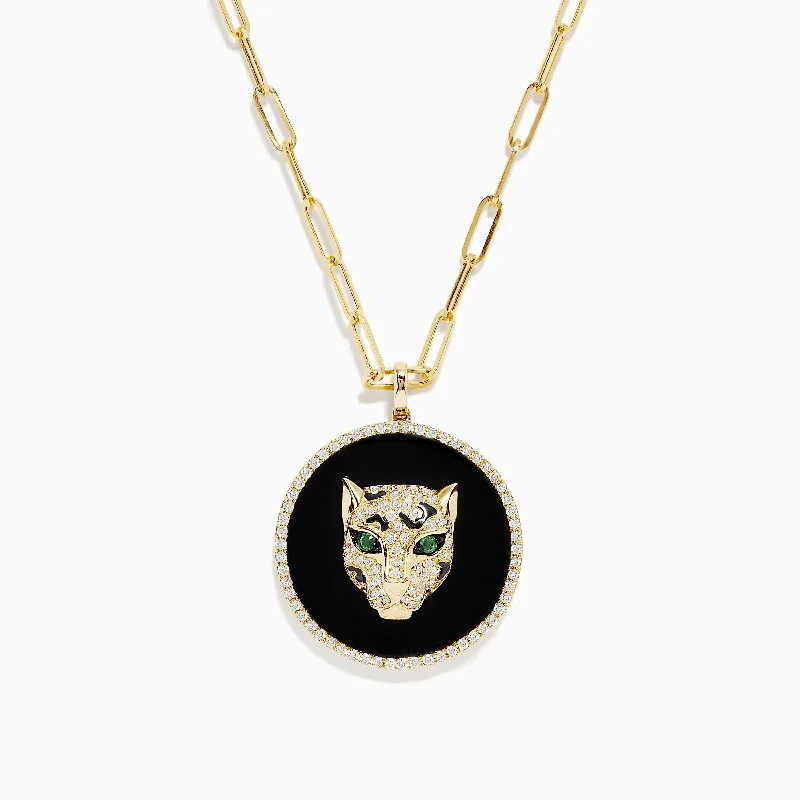 Signature 14K Yellow Gold Onyx, Emerald and Diamond Coin Pendant