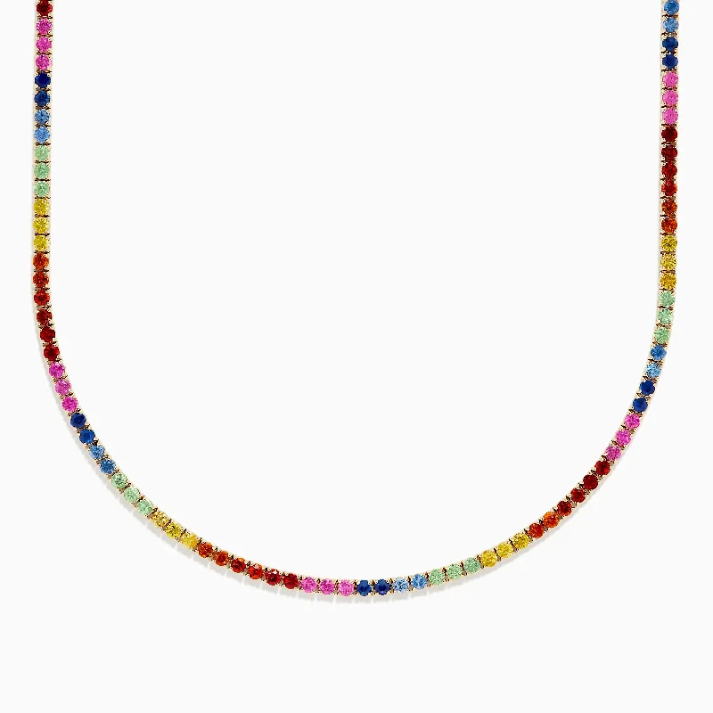 Watercolors 14K Yellow Gold Multi Sapphire Tennis Necklace