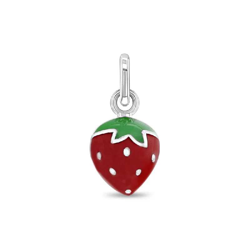 Enamel Strawberry Charm Kids / Children's / Girls for Charm Bracelet - Sterling Silver