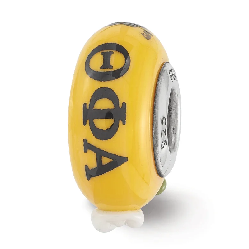 Fenton Hand Painted Theta Phi Alpha Glass & Sterling Silver Bead Charm