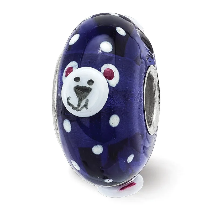 Fenton Sterling Silver RolyPoly Polar Bear 3D Glass Bead Charm