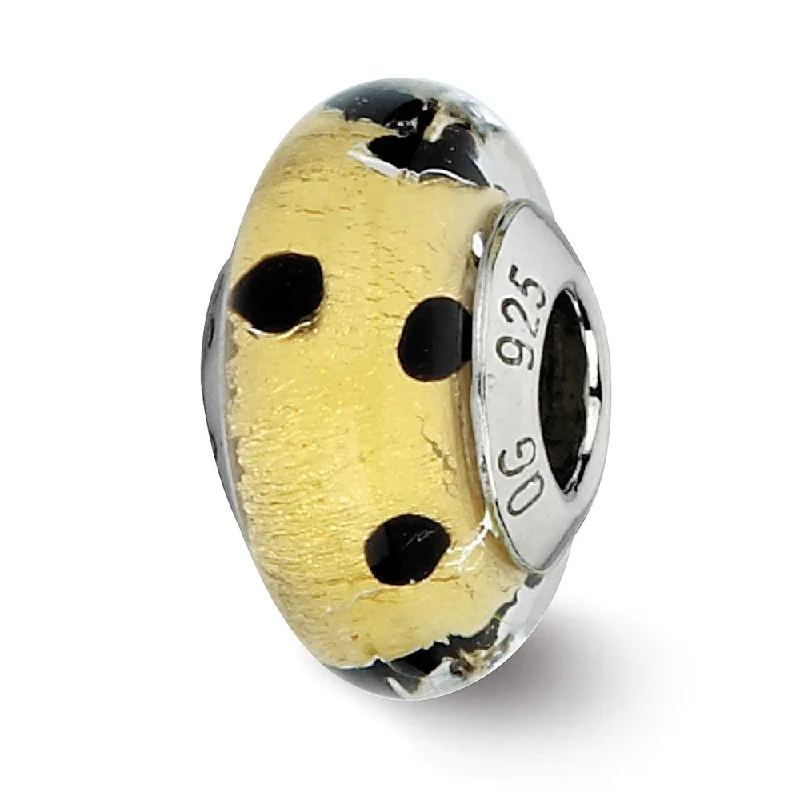 Golden Black Dots Murano Glass & Sterling Silver Bead Charm, 14mm