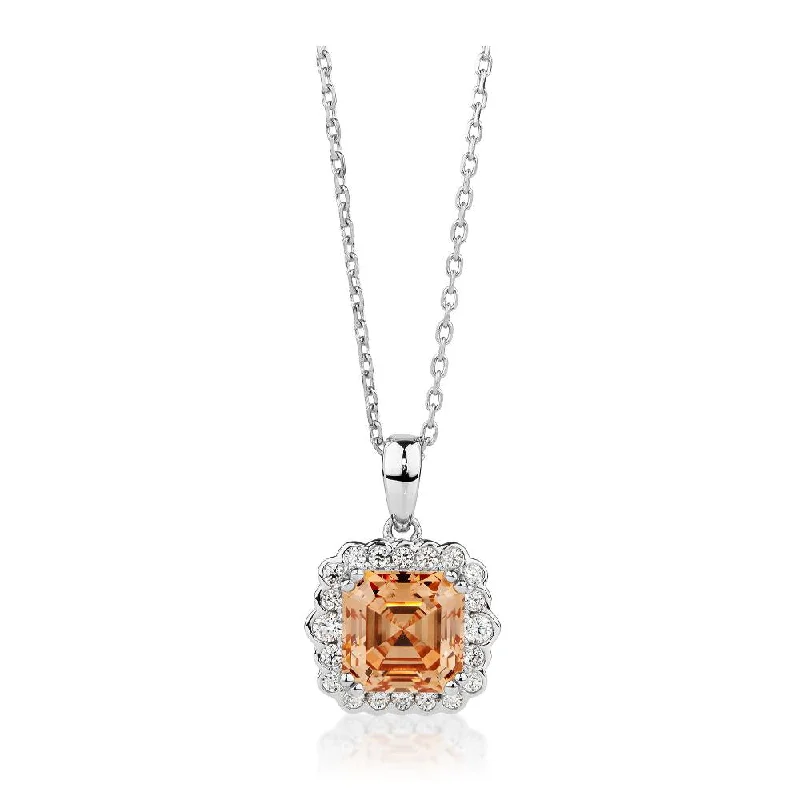 Halo necklace with 2.17 carats* of diamond simulants in sterling silver