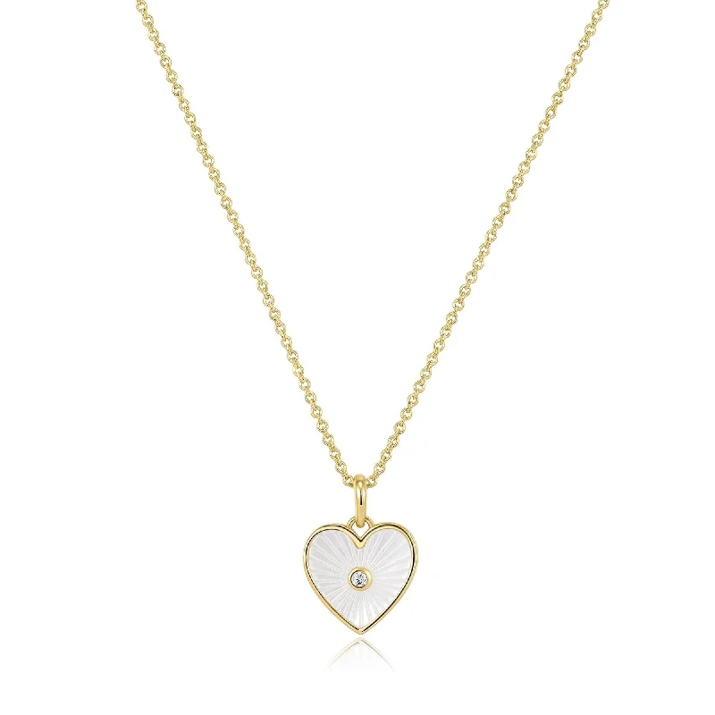 Heart Shaped Mop Pendant With Cz Stone Necklace