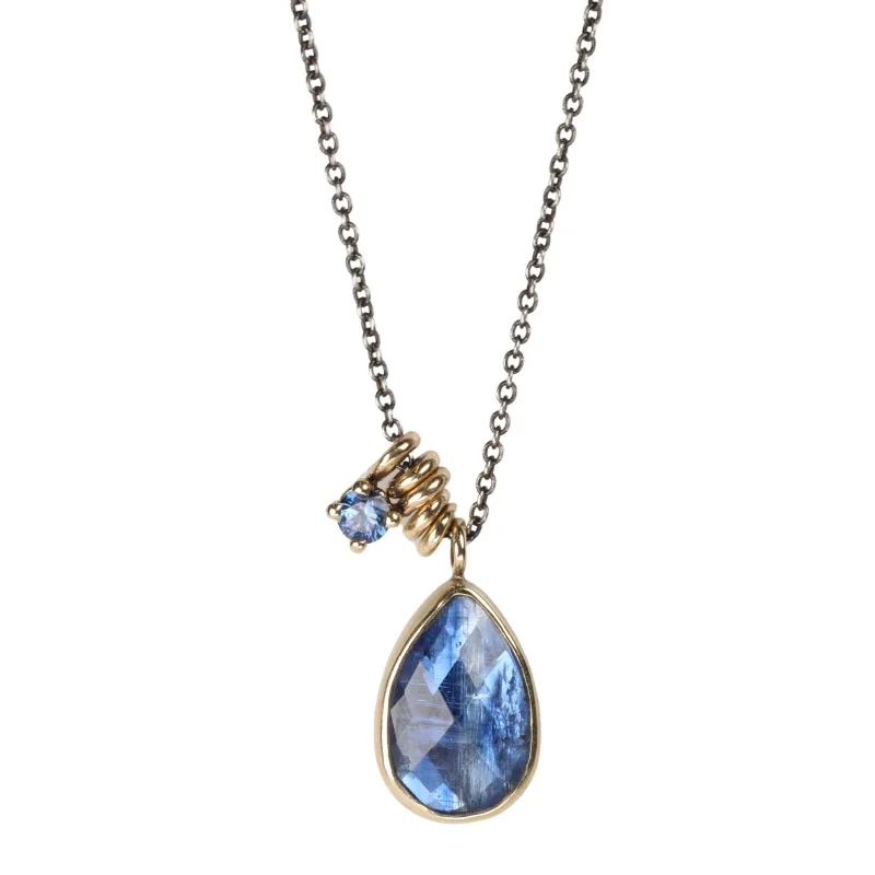 Oxidized Sterling Silver & 14K Bezel-Set Teardrop Kyanite Necklace.