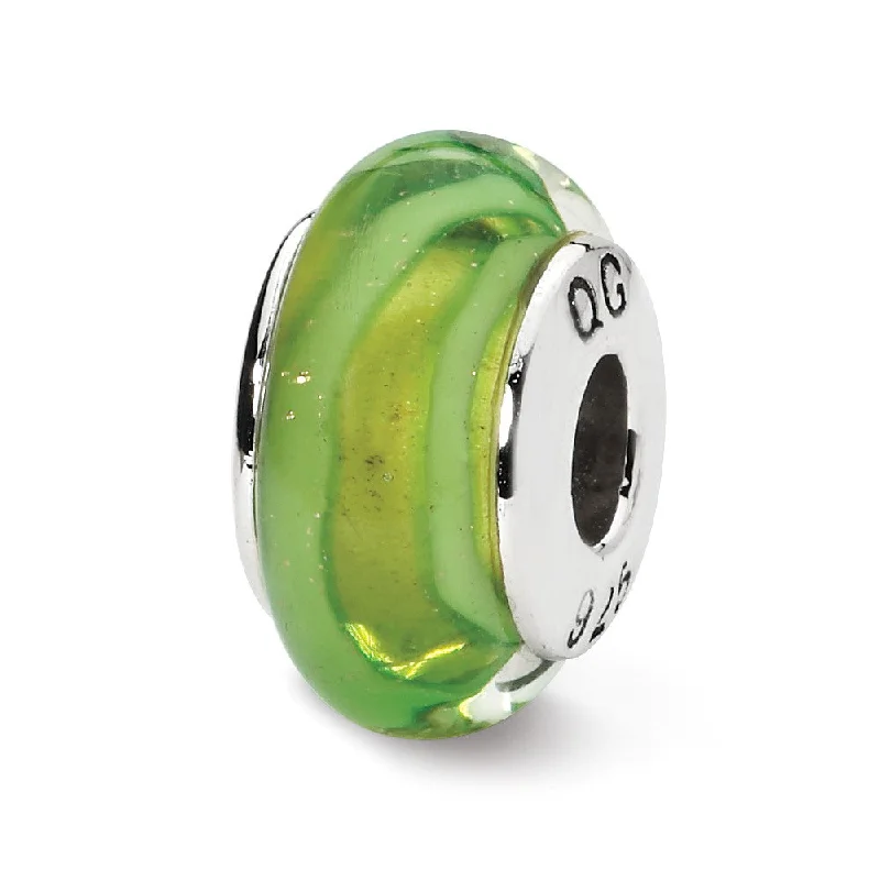 Light Green Hand-Blown Glass & Sterling Silver Bead Charm, 13mm