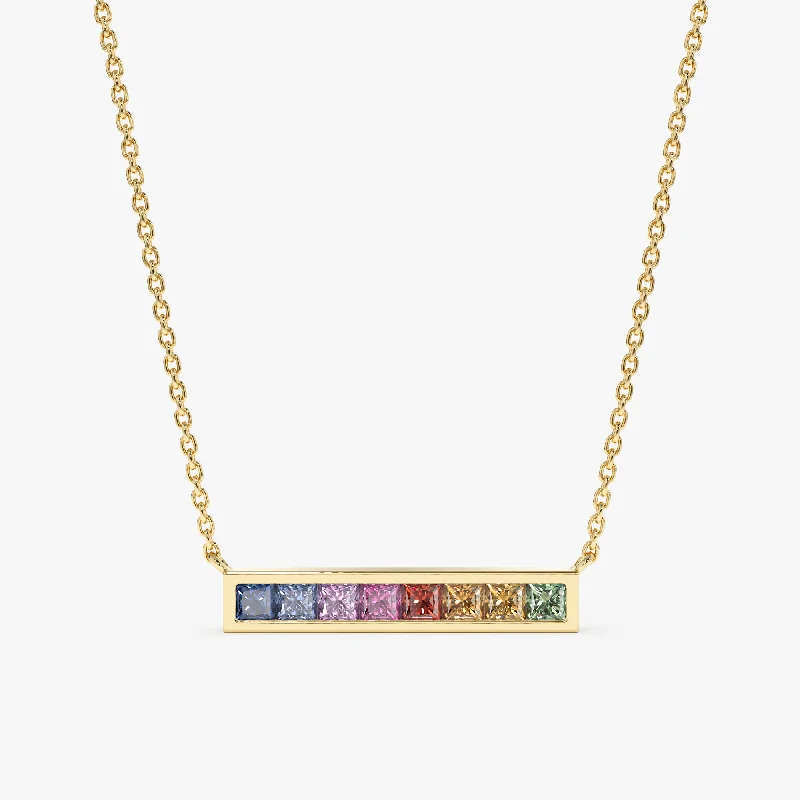 Long Rainbow Sapphire Bar Necklace, Kira