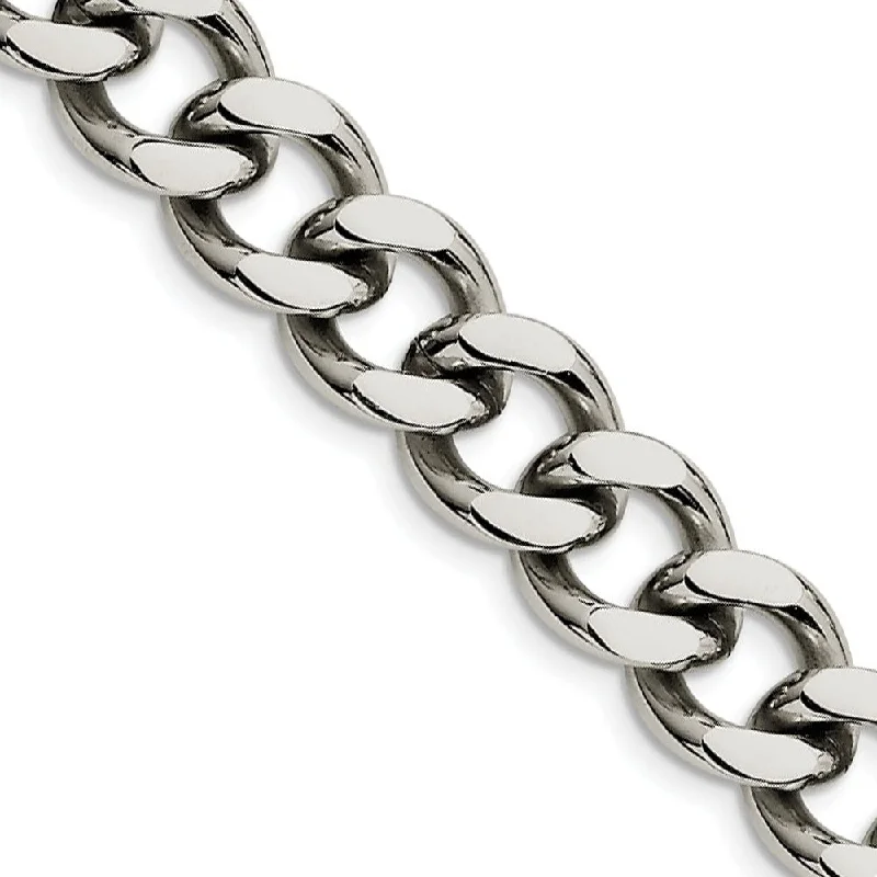 Men's 13.75mm Stainless Steel Heavy Flat Curb Chain Bracelet, 8.5 Inch