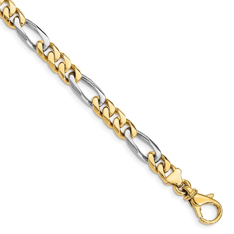 Men's 14k Yellow & White Gold 6.2mm Figaro Chain Bracelet