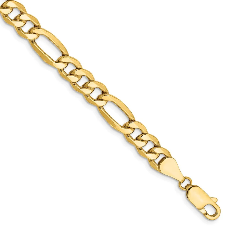 Men's 6.25mm, 14k Yellow Gold, Hollow Figaro Chain Bracelet