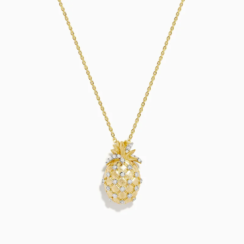 Novelty 14K Yellow Gold Diamond Pineapple Pendant