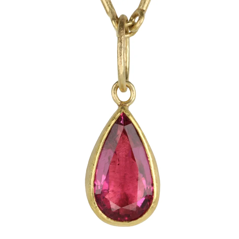 18 & 22K Gold Bezel-Set Bright Pink Tourmaline Pendant