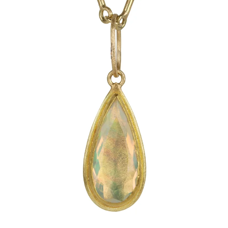 18 & 22K Gold Faceted Teardrop Ethiopian Opal Pendant