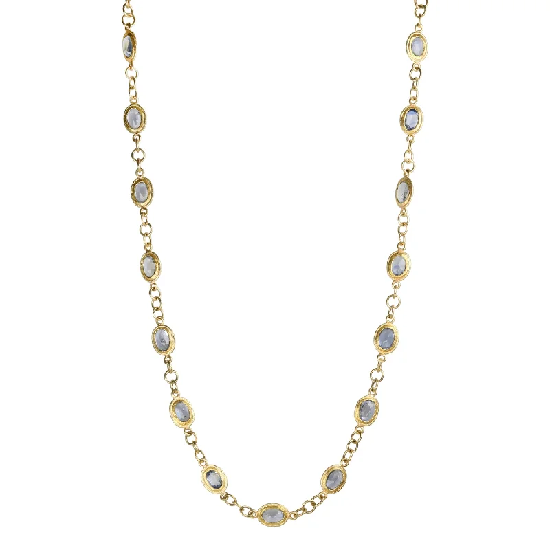 22K Gold Bezel-Set Oval Blue Sapphire Necklace