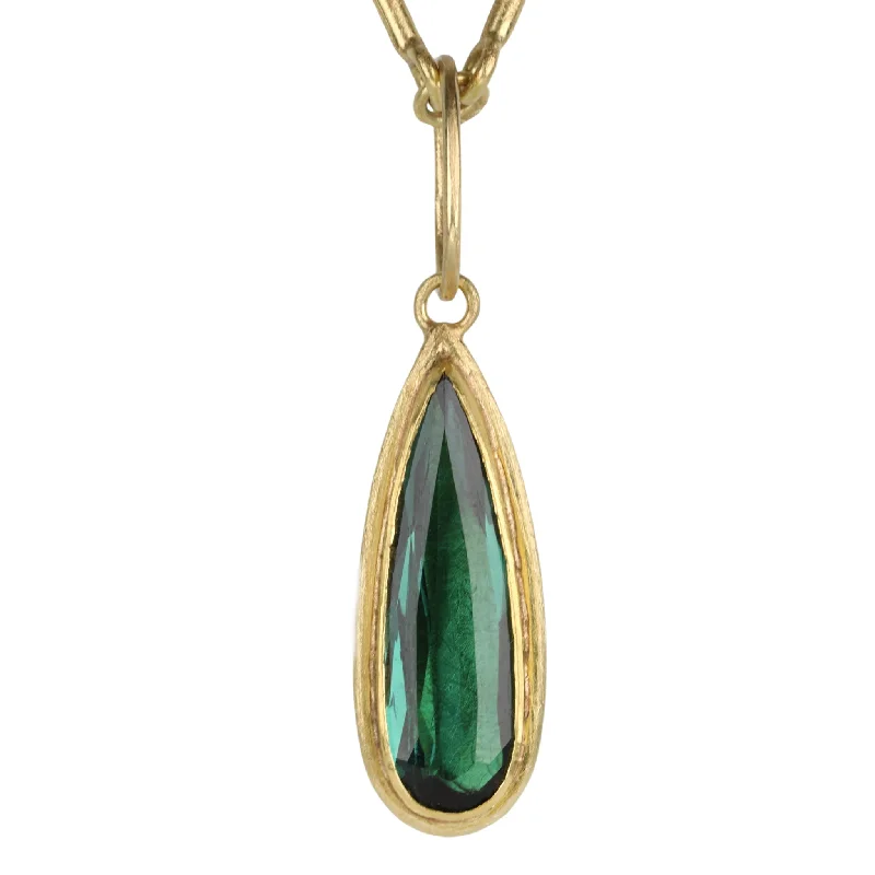 Faceted Teardrop Deep Green Tourmaline Pendant