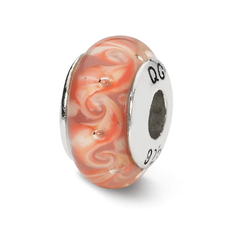 Pink, Red Swirl Hand-Blown Glass & Sterling Silver Bead Charm, 13mm