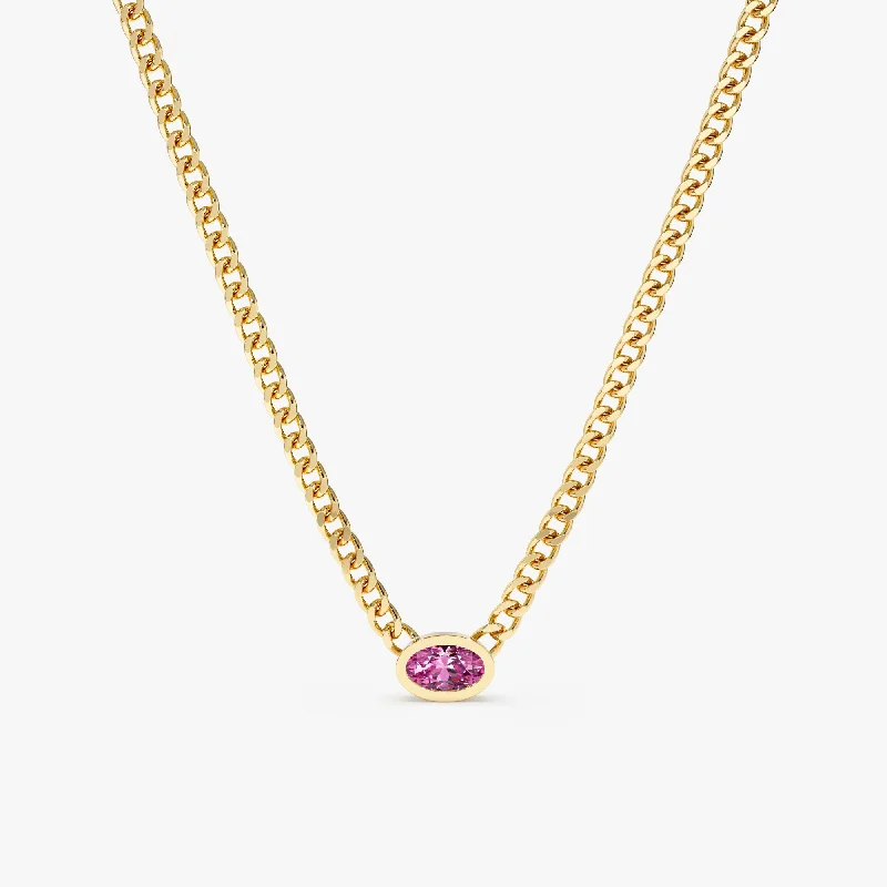 Pink Sapphire Cuban Chain Necklace, Nicole