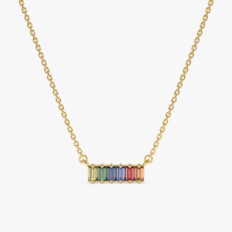 Rainbow Sapphire Bar Necklace, Kira