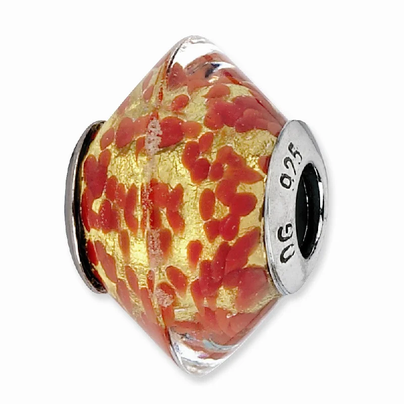 Red and Yellow Murano Glass & Sterling Silver Bead Charm, 17mm