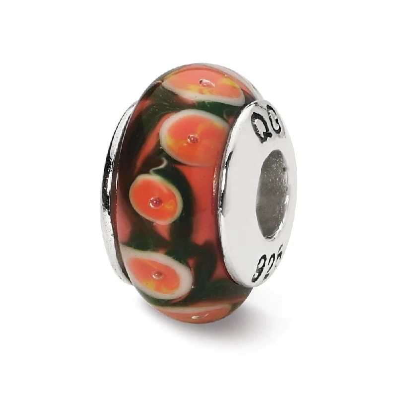 Red, Orange Hand-Blown Glass & Sterling Silver Bead Charm, 13mm