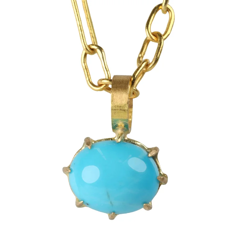 Prong-Set Oval Sleeping Beauty Turquoise Pendant