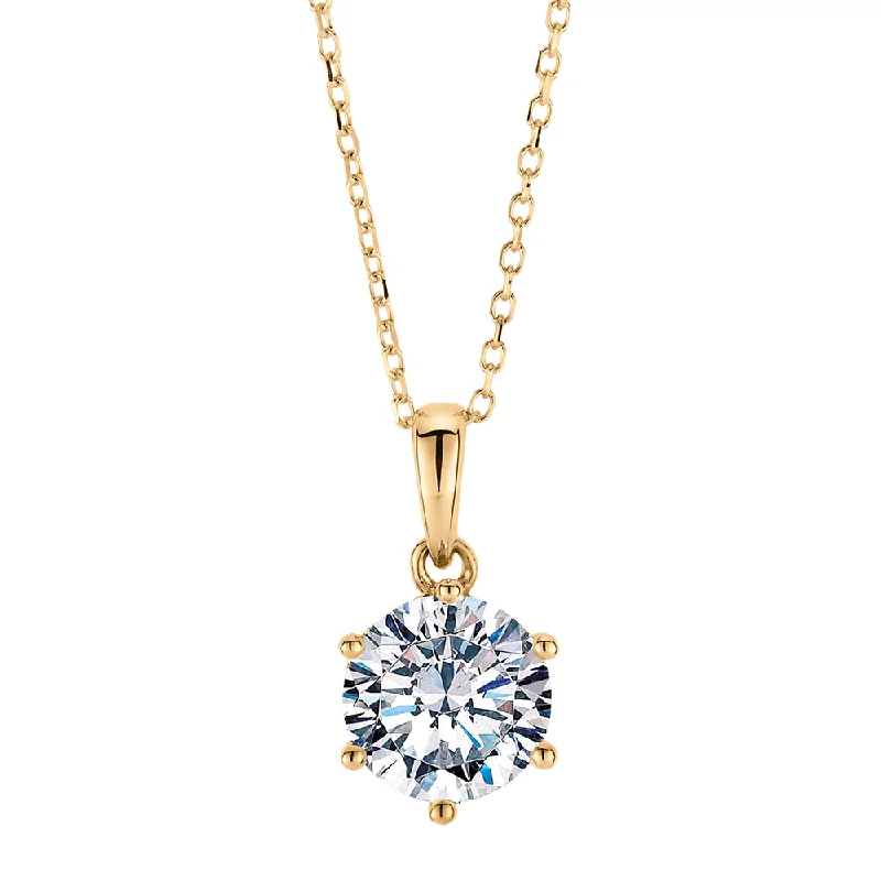 Round Brilliant solitaire pendant with 1.28 carat* diamond simulant in 10 carat yellow gold