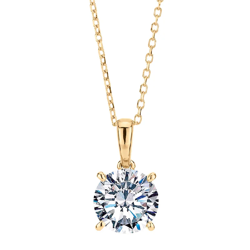 Round Brilliant solitaire pendant with 1.43 carats* of diamond simulants in 10 carat yellow gold