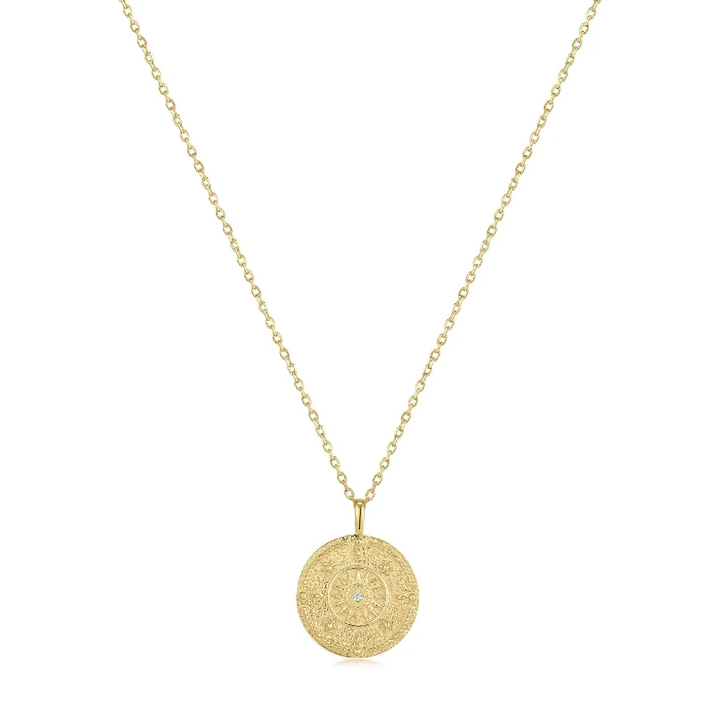 Round Sun Pendant With Cz Center Stone Necklace