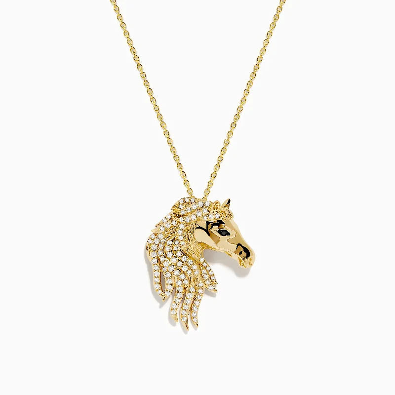 Safari 14K Yellow Gold Diamond,Black Diamond Horse Pendant