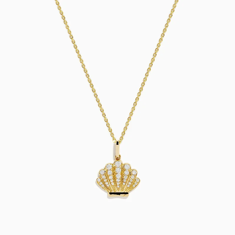 Seaside 14K Yellow Gold Diamond Seashell Pendant