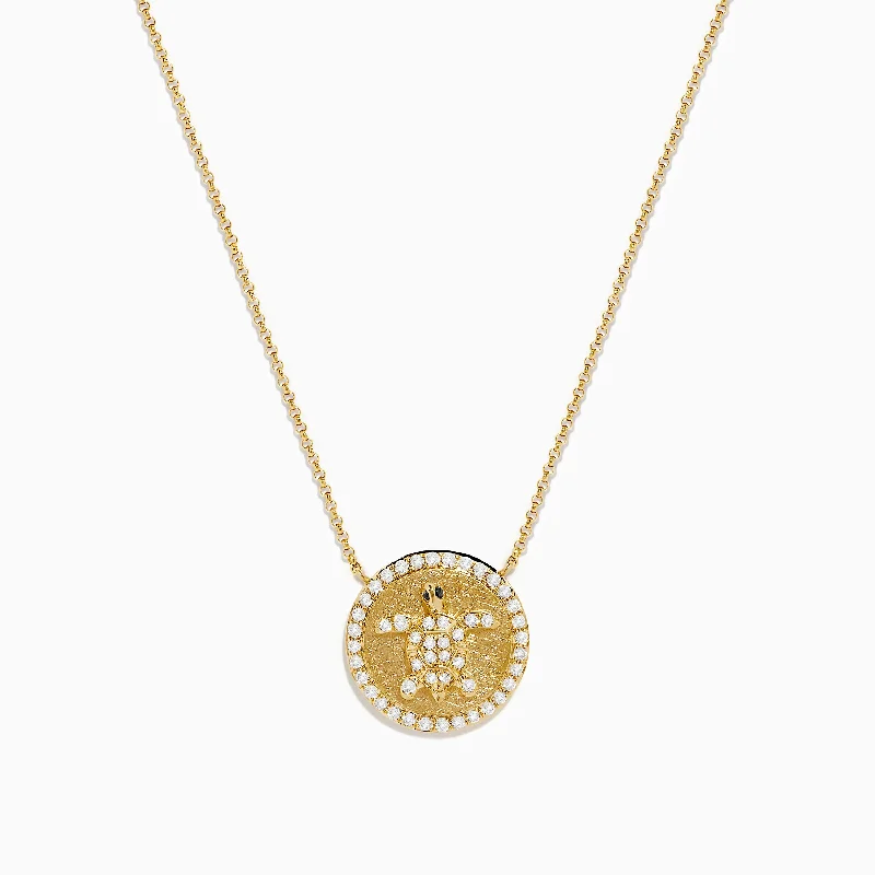 Seaside 14K Yellow Gold White and Black Diamond Turtle Necklace