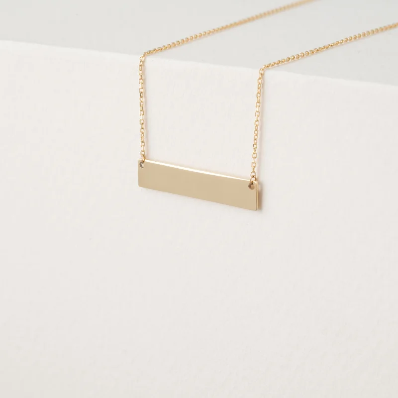 Solid Gold Engravable Bar Necklace, Blanca