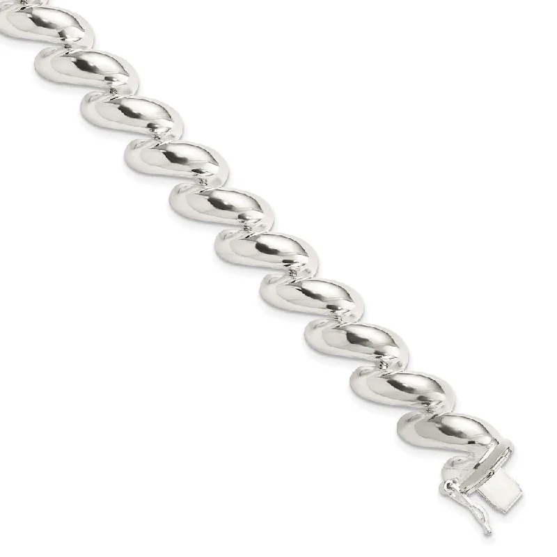 Sterling Silver 11mm Polished San Marco Chain Bracelet, 8 Inch