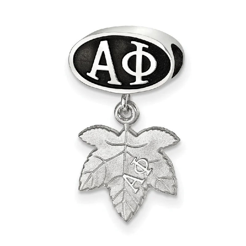 Sterling Silver Alpha Phi With Ivy Leaf Dangle Bead Charm