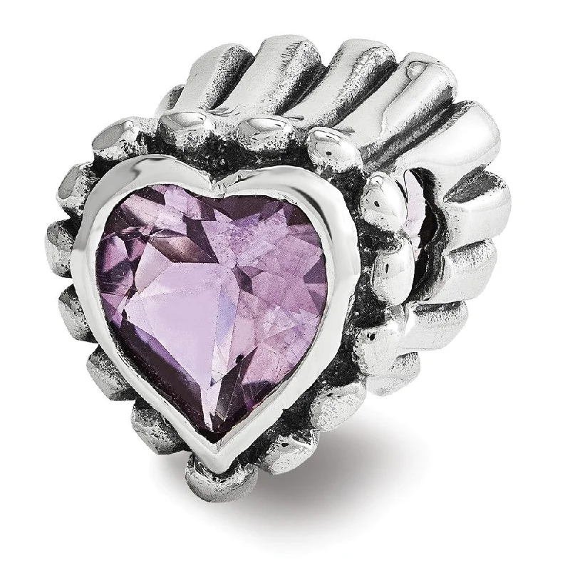 Sterling Silver and Amethyst Fluted Heart Bead Charm