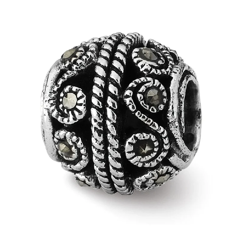 Sterling Silver and Marcasite Bali Scroll Bead Charm