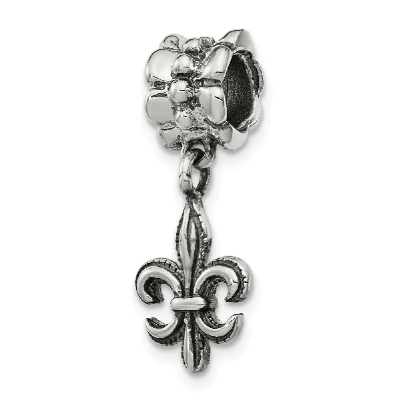 Sterling Silver Antiqued Fleur de lis Dangle Bead Charm