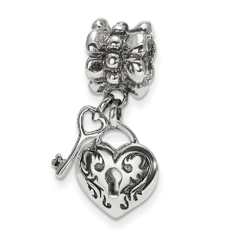 Sterling Silver Heart and Key Dangle Bead Charm