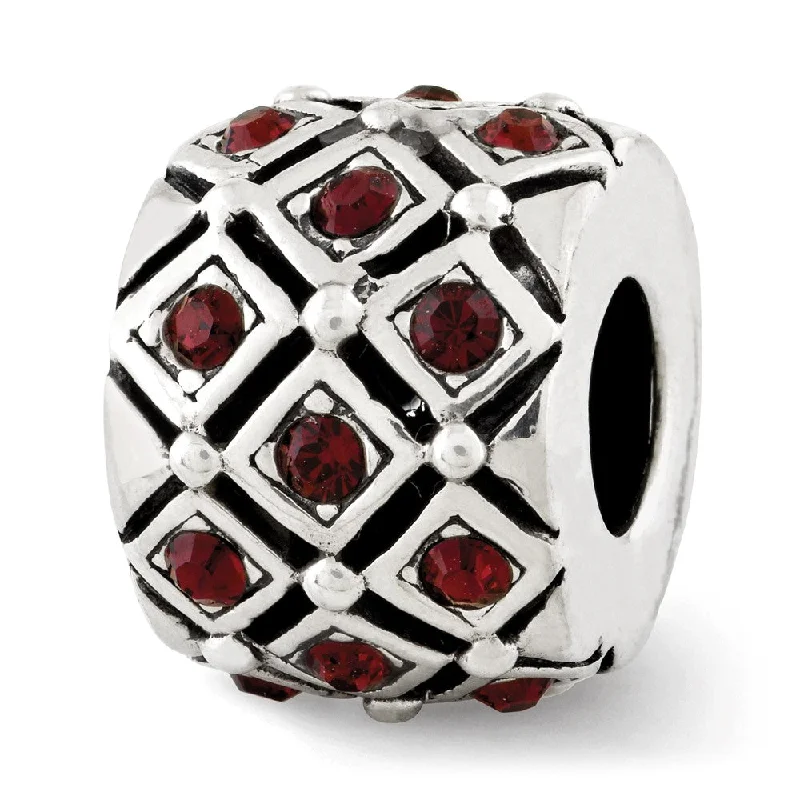 Sterling Silver with Red Raspberry Crystals June Lattice Bead Charm