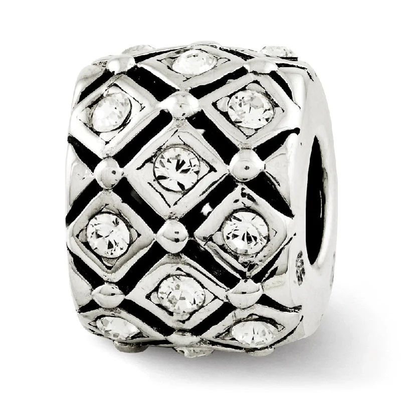 Sterling Silver with White Crystals April Lattice Bead Charm