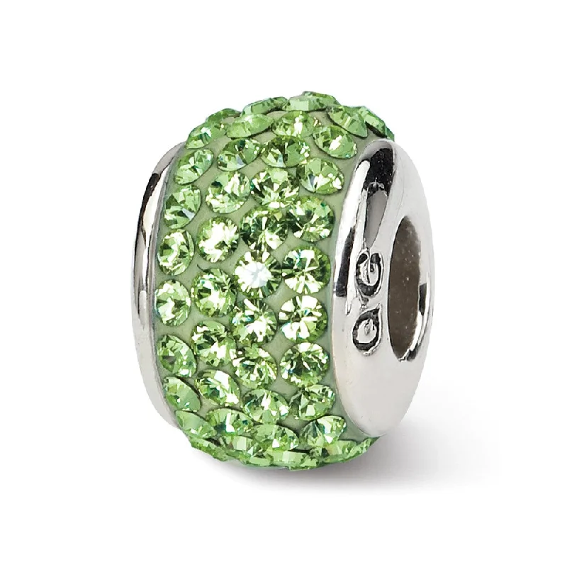 Sterling Silver with Light Green Crystals August Birthstone Bead Charm